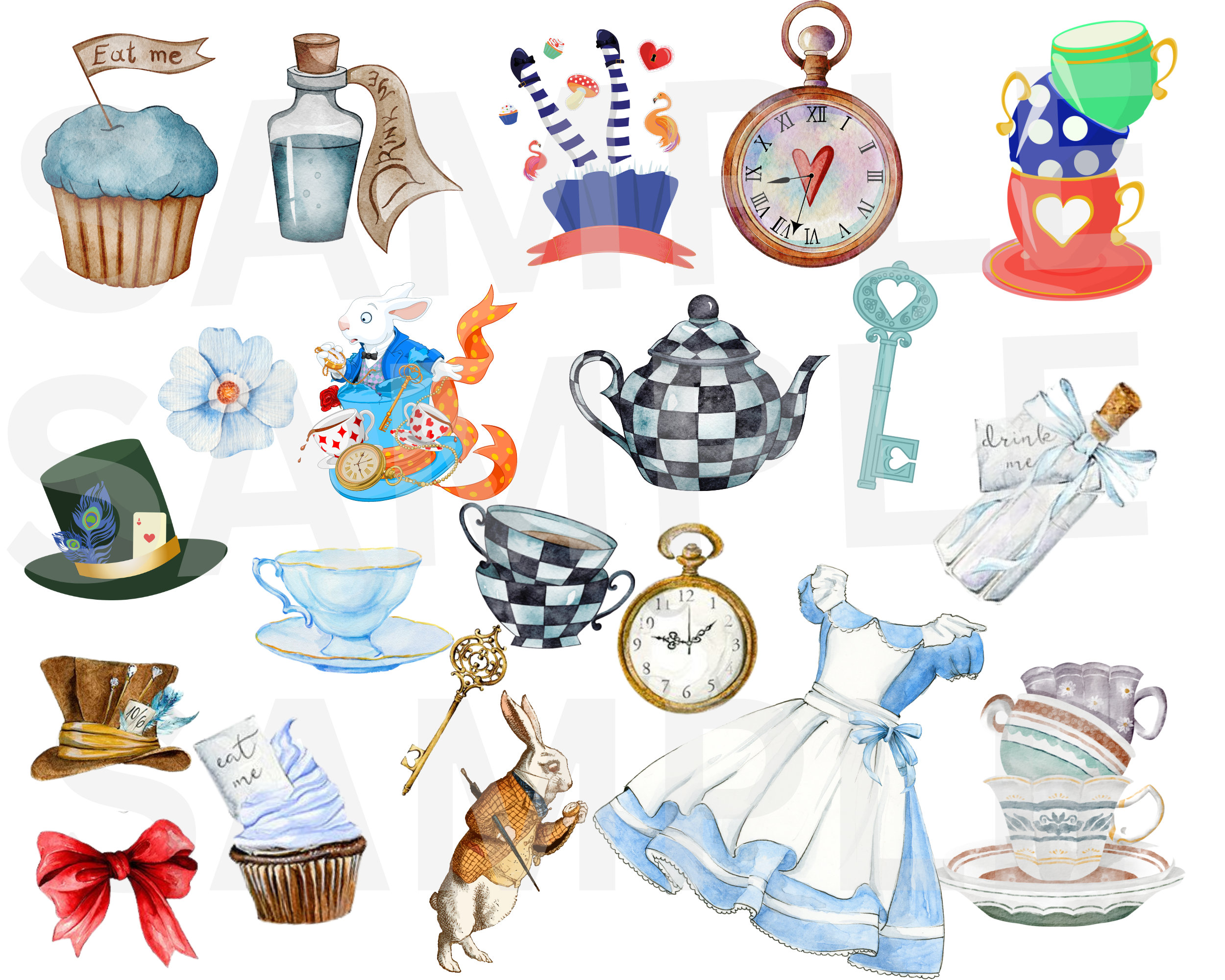 Alice in Wonderland Clipart, Mad Hatter Tea Party – MUJKA CLIPARTS