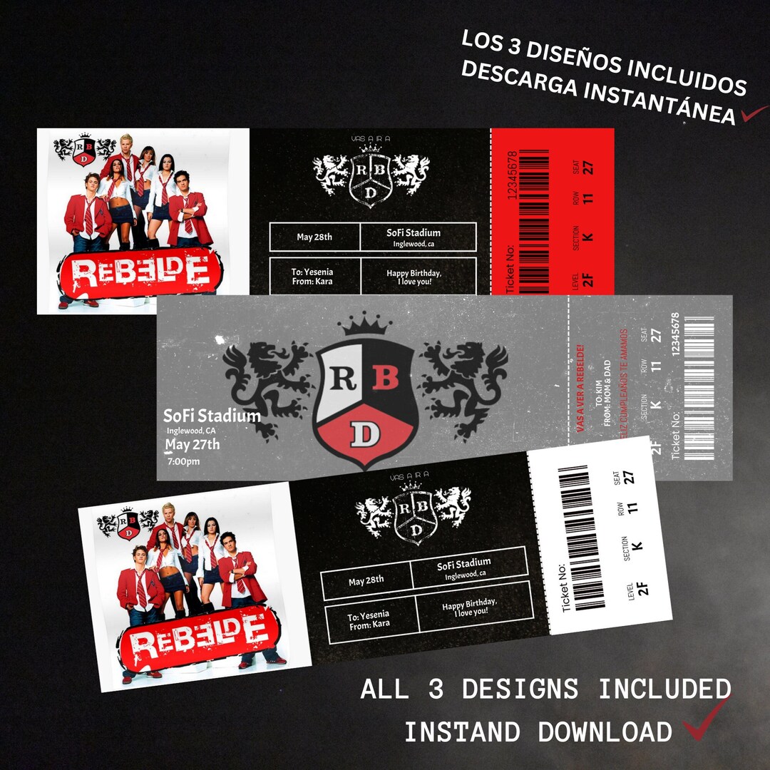 RBD, Rebelde Editable Tickets, Instant Download Etsy