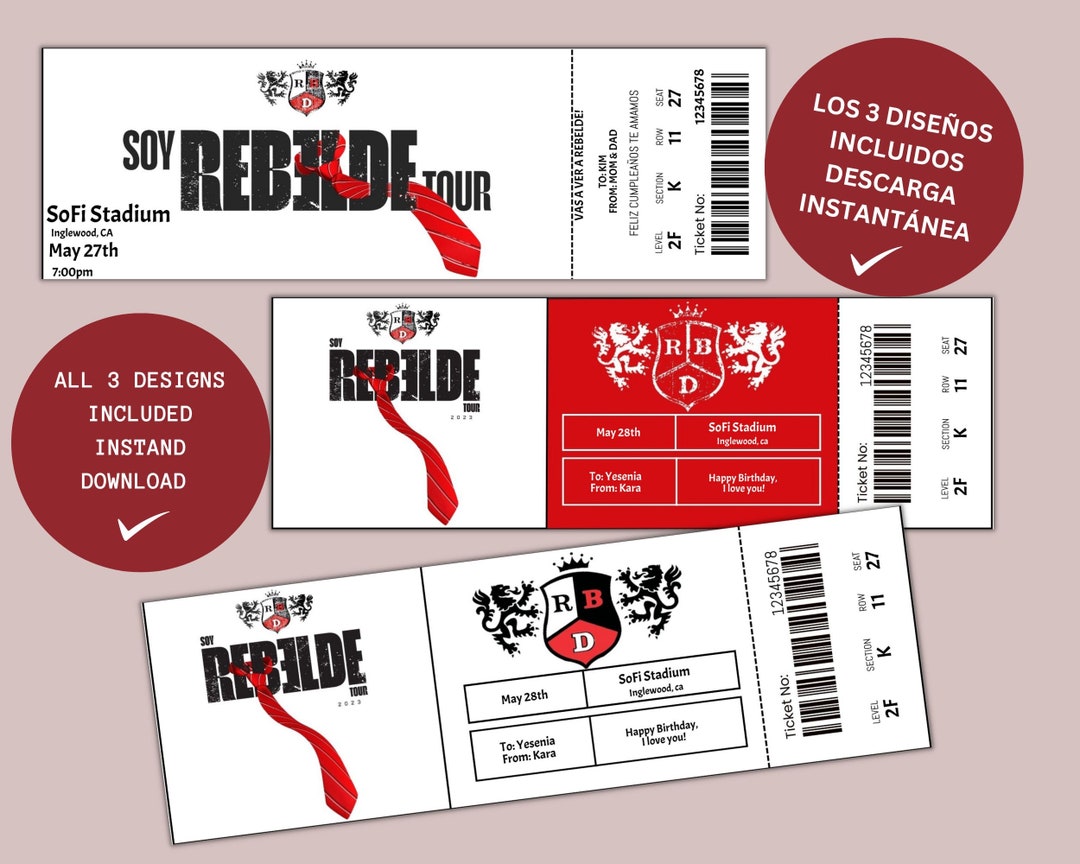 RBD Rebelde Editable Tickets Instant Download Rebelde Tour Etsy