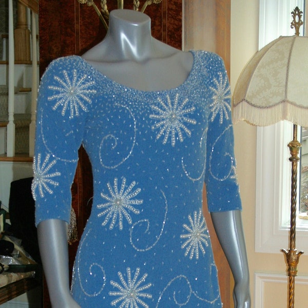 1950er Gene Shelley Boutique Internationale Wolle Verzierung Couture Cocktailkleid