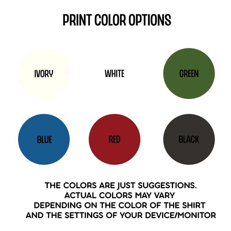 K&ouml;nnte beinhalten: Druckfarbenoptionen f&uuml;r ein T-Shirt-Design. Die Farben sind Elfenbein, Wei&szlig;, Gr&uuml;n, Blau, Rot und Schwarz.