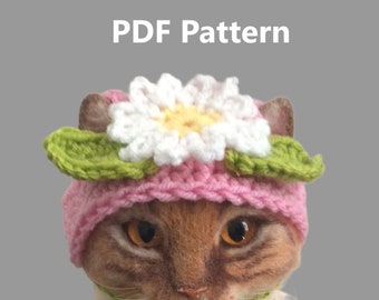 Daisy hat for pets, hats for cats, crochet pet hats