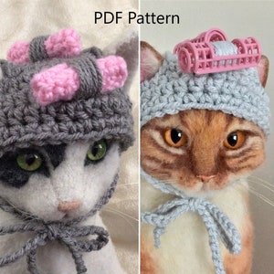 Cat hat curler pattern, curler hat pattern, hats for cats, pet hat pattern, crochet hat pattern, crochet pattern, crochet pet pattern