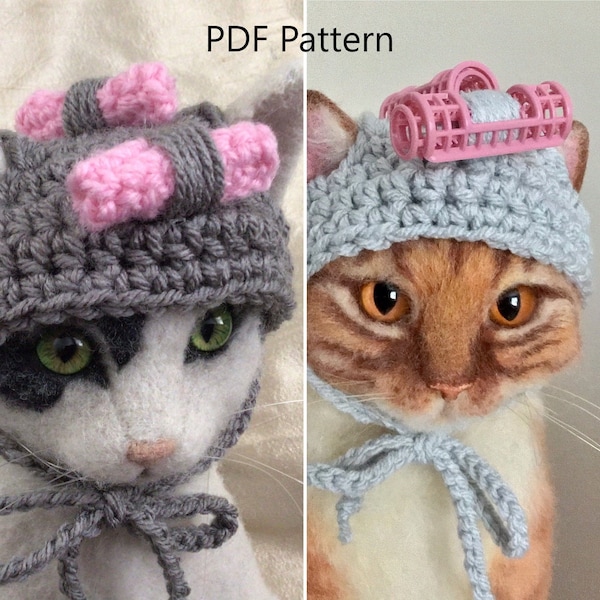 Modèle de bigoudi de chapeau de chat, modèle de chapeau de bigoudi, chapeaux pour chats, modèle de chapeau d'animal familier, modèle de chapeau de crochet, modèle de crochet, modèle d'animal de compagnie de crochet