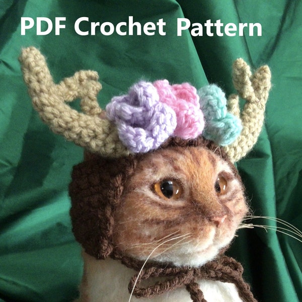 Deer antler hat, rose antler, flower crown, woods antler, Artemis hat, crochet pattern, cat hat pattern, roses hat, patterns for cats, cats