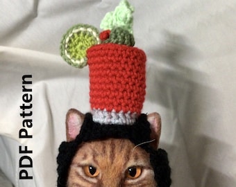 Bloody Mary, Bloody Mary pattern, crochet pattern, hats for cats, pet hats, cat hats, pet hat patterns, cocktail hat, cocktails, cat costume