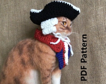 Crochet pattern, American Revolution, pet crochet patterns, cat patterns, Oona Patterns, Alexander Hamilton, colonial, 1776, tricorn pattern