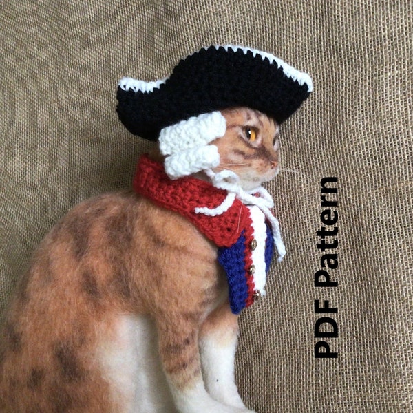 Crochet pattern, American Revolution, pet crochet patterns, cat patterns, Oona Patterns, Alexander Hamilton, colonial, 1776, tricorn pattern