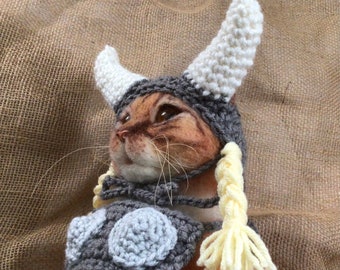 Brunhilde, Vikings, Valkyries, Wagner opera, hats for cats, pet hats, cat costumes, pet costumes, cat hats, crochet for pets, crochet hats