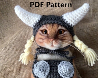 Crochet pet pattern, Brunhilde, Valkyries, Wagner opera, cat hat patterns, pet patterns, pet crochet, cat costumes,crochet, pet hats