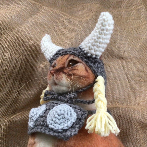 Brunhilde, Vikings, Valkyries, Wagner opera, hats for cats, pet hats, cat costumes, pet costumes, cat hats, crochet for pets, crochet hats