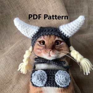 Crochet pet pattern, Brunhilde, Valkyries, Wagner opera, cat hat patterns, pet patterns, pet crochet, cat costumes,crochet, pet hats image 1