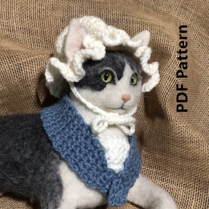 Crochet pattern for pets, cat hat pattern, Colonial America, Colonial costume, crochet bonnet, Oona Patterns, pet hat pattern, crochet