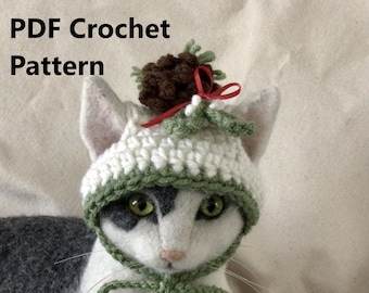 Pine Cone hat, Mistletoe, mistletoe hat, mistletoe hat for pets, Christmas hat, hats for cats, crochet hat, Oona Patterns, pet hats, cats