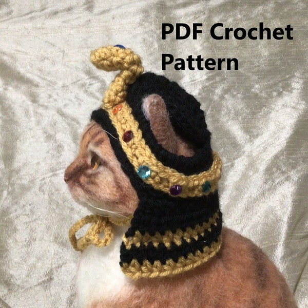 Cleopatra cat hat, Cleopatra pattern, Halloween, Pet costume pattern, cat hat pattern, Oona Patterns, cat crochet hat, crochet pattern