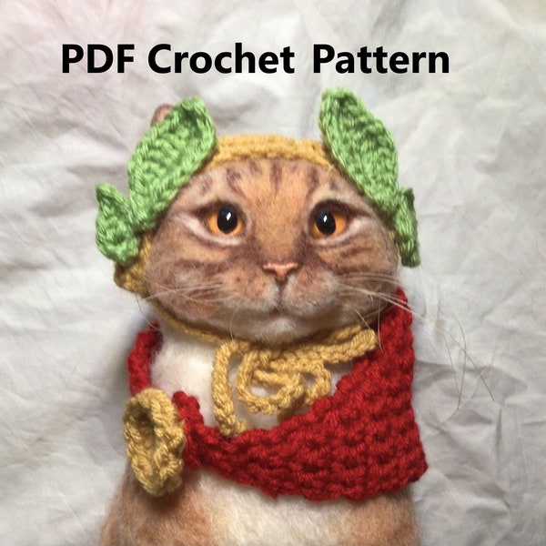 Costume pour animaux de compagnie Jules César, chapeaux pour chats, motif de chapeau de chat, motif de chapeau pour animaux de compagnie, costume pour animaux de compagnie, Oona Patterns, chapeaux pour animaux de compagnie au crochet, motif au crochet