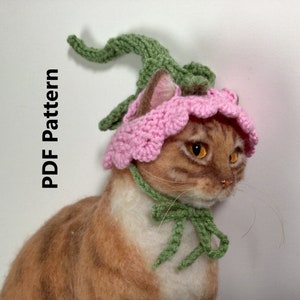 Flower knit hat pattern, pet hat pattern, cat hat pattern, knit pattern, hats for cats, Oona Patterns, flower hat, hats for pets, petal hat
