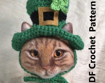 Cappello di San Patrizio, cappello da folletto, cappello da trifoglio, cappelli per gatti, costumi per gatti, costumi per animali domestici, Oona Patterns, cappelli per gatti, trifoglio, cappelli per animali domestici