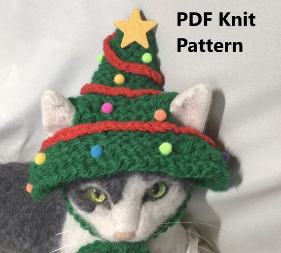 Christmas Tree PDF Knit Pattern, Hats for Pets, Hats for Cats