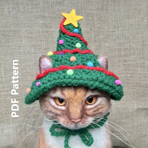 PDF-patroon kerstboom, gebreide mutspatroon, kattenmutspatroon, dierenmutspatroon, Oona-patronen, breiwerk voor huisdieren, kerstboom, hoedenpatroon