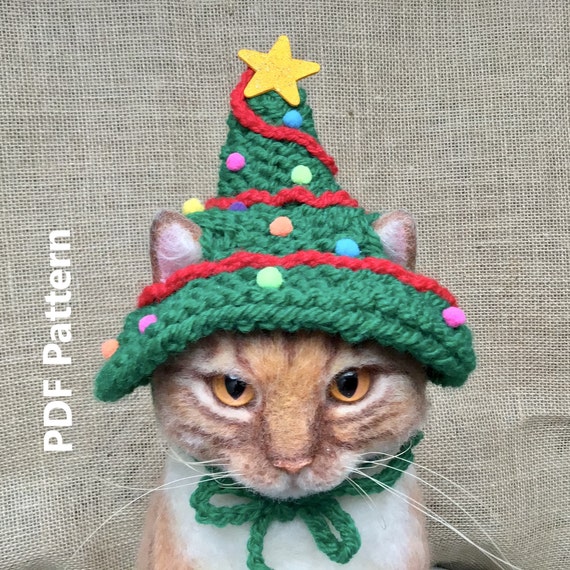 Christmas tree PDF pattern, knit hat pattern, cat hat pattern, animal hat pattern, Oona Patterns, knit for pets, Christmas tree, hat pattern