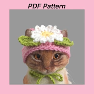 Daisy hat for pets, hats for cats, crochet pet hats