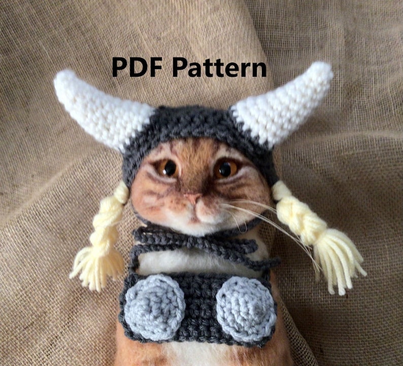 Crochet pet pattern, Brunhilde, Valkyries, Wagner opera, cat hat patterns, pet patterns, pet crochet, cat costumes,crochet, pet hats image 1