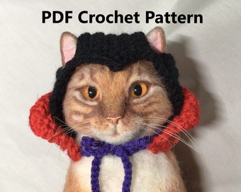 Dracula pattern, vampire pattern, hats for cats, crochet hat, cat hats, cat costumes, pet costumes, pet hats, Halloween