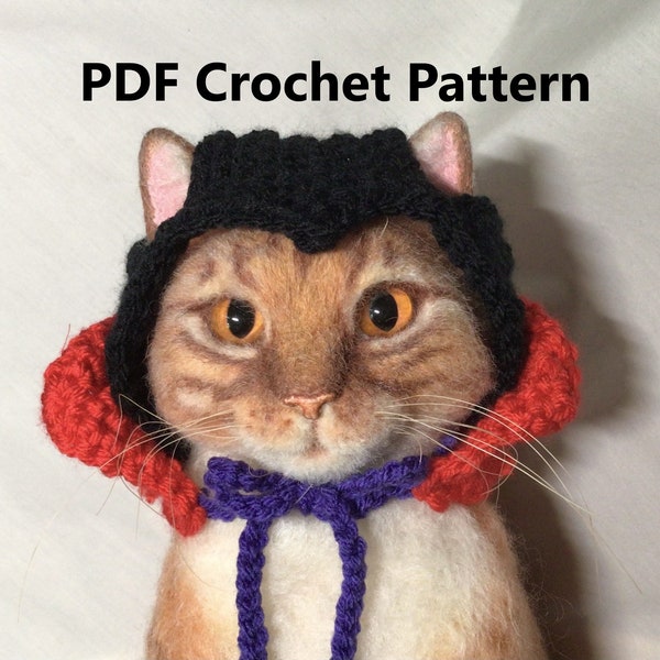 Dracula pattern, vampire pattern, hats for cats, crochet hat, cat hats, cat costumes, pet costumes, pet hats, Halloween