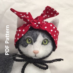 Rosie the Riveter cat hat pattern, cat hat pattern, Halloween hat pattern, knit pattern, pet pattern, sewing pattern, Oona Patterns