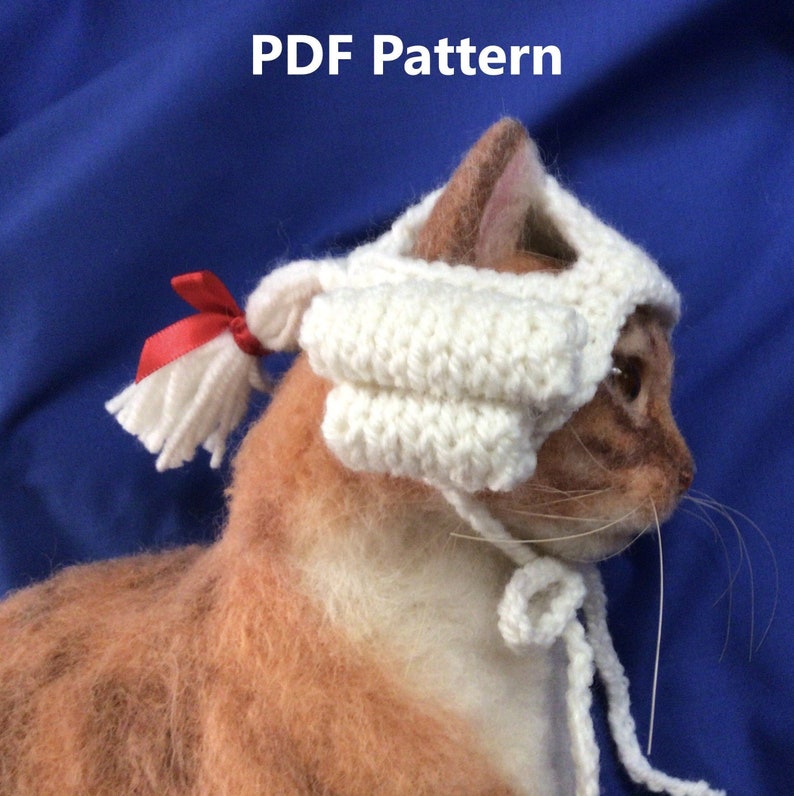 Powdered wig knit pattern, Cat hat pattern, pet pattern, historical wig, colonial wig, Oona Patterns, white wig pattern, knit pattern image 1