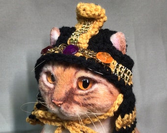 Cleopatra, Cleopatra hat, Halloween, hats for cats, cat hat, pet hat, pet costume, cat costume, Oona Patterns, crochet, crochet hat, pet hat