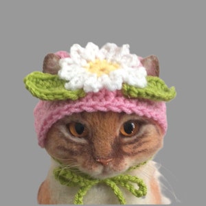 Chapéu de crochê margarida para animais de estimação, chapéus para gatos, chapéus para animais de estimação