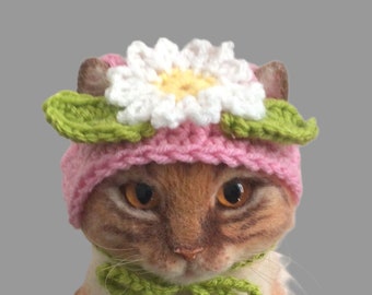 Daisy crochet hat for pets, hats for cats, pet hats