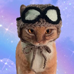 Aviator hat, hat for pets, hats for cats, Halloween, pet costumes, cat costumes, crochet hat, pilot hat, pet hats, ready made, Oona Patterns