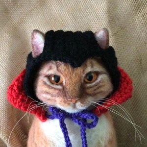 Dracula, Halloween, cappelli per gatti, cappello da vampiro, costumi per animali domestici, costumi per gatti, gatti, cappelli per animali domestici, cappello mostro, cappello all'uncinetto, cappello per animali domestici immagine 1