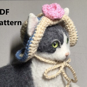 Country girl hat, cat hat pattern, Oona Patterns, pet hat pattern, crochet pattern, crochet, animal hat pattern, crochet for pets, cats