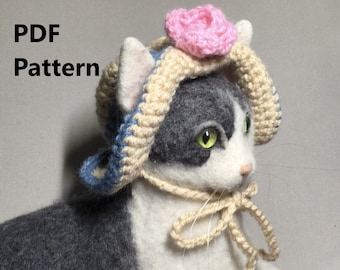 Country girl hat, cat hat pattern, Oona Patterns, pet hat pattern, crochet pattern, crochet, animal hat pattern, crochet for pets, cats