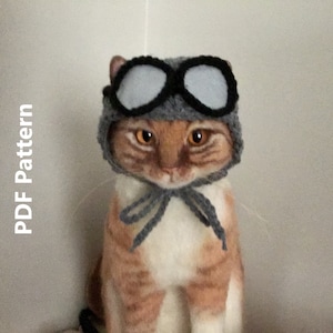 Aviator hat pattern, PDF pattern, Oona Patterns, Hats for cats, Cat hat pattern, animal hat pattern, crochet pattern, cat crochet, cat hats 画像 1