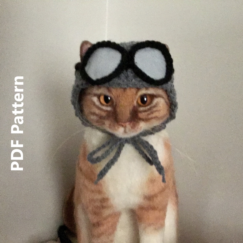 Aviator hat pattern, PDF pattern, Oona Patterns, Hats for cats, Cat hat pattern, animal hat pattern, crochet pattern, cat crochet, cat hats 画像 1