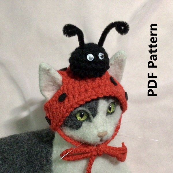 Coccinelle, modèle de crochet de coccinelle, modèle de chapeau de chat, modèles Oona, modèle de chapeau d'animal, modèle de chapeau d'animal familier, modèle de chapeau d'insecte, modèle de crochet