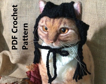 Wednesday Addams, Halloween, crochet pattern, cat hat pattern, pet hat pattern, Halloween pattern, cats, crochet pattern, Oona Patterns