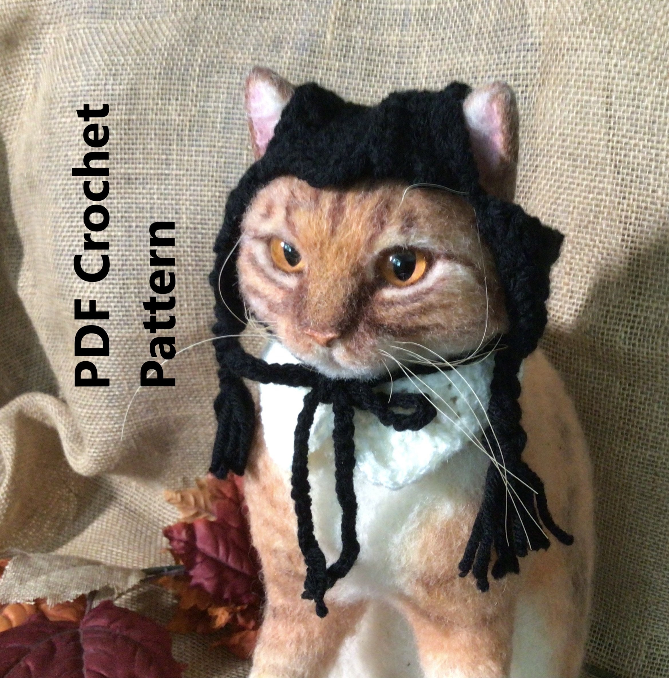 Wednesday Addams, Halloween, Crochet Pattern, Cat Hat Pattern, Pet