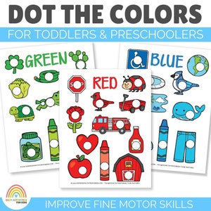 Dot the Colors Activity Pack, Preschool Do-A-Dots Worksheets, Homeschooling, Printable Worksheets, Activity for Kids, Toddler, Preschool