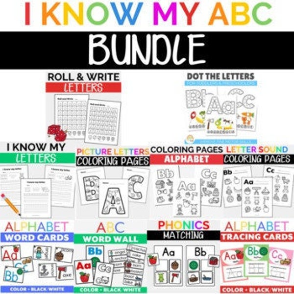Letter of the Week Bundle (Now I know my ABC's) | Alphabet Worksheets, Coloring Pages, Word Wall, Matching Activity