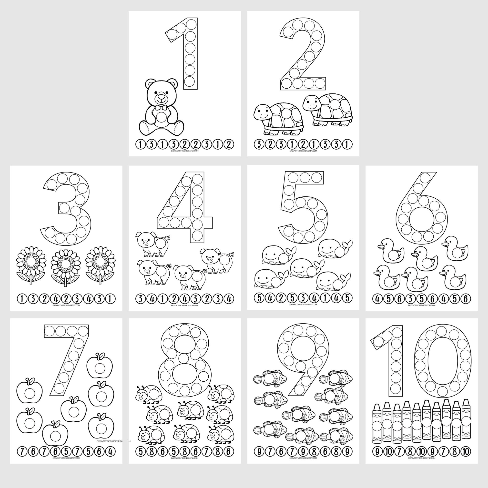 Basic Skills Dot Bundle Black/white | Letters, Numbers, Shapes & Colors ...