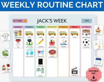 Editable Weekly Visual Routine Chart with Cards Schedule for Kids, Toddler, Preschool I Pictures Chore Chart