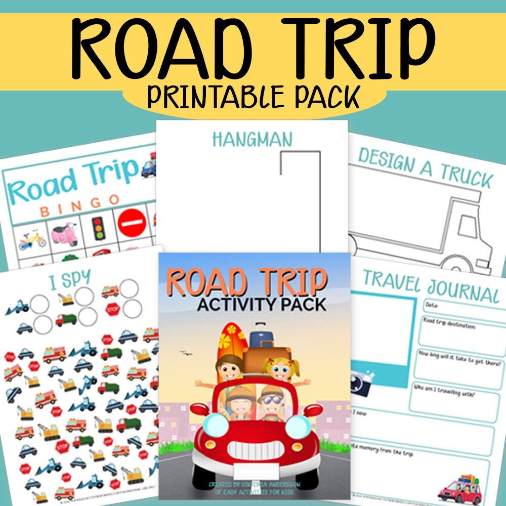 road trip activity pack printable travel games for kids etsy