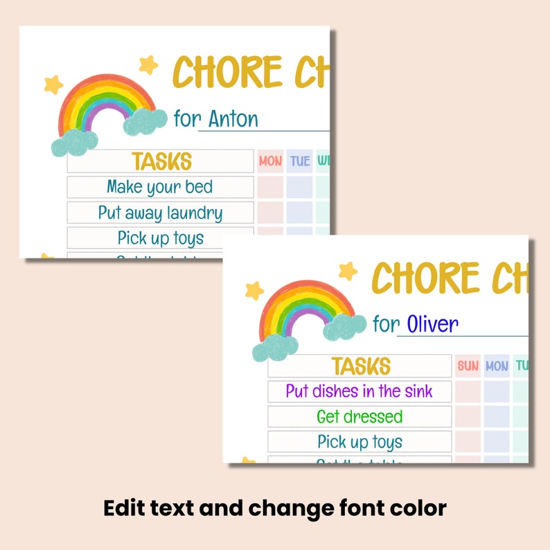 Interactive Kids Chore Chart, Editable & Printable Reward System | Kids ...