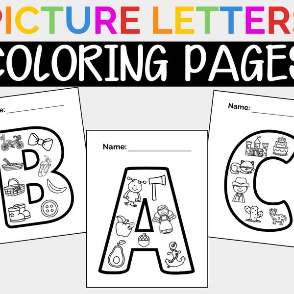 Alphabet Picture Letters Coloring Pages | Printable Coloring Pages for Kids | ABC Printable Letters Coloring Pages for Prek - K